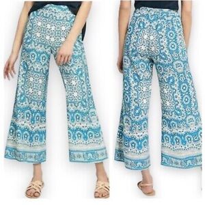 Feather Bone Anthropologie Talese Blue Paisley Wide Leg Flowy Pants Women Size 4